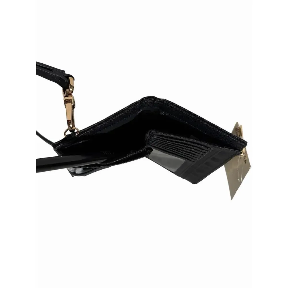 Anne Klein Black Bifold Wristlet With Bridge-Clip Closure Wallet Gold Hardware